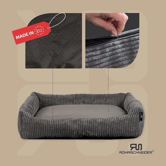 Крісло-ліжко для собак Rohrschneider, сіре, для маленьких та середніх собак, 70x50 см, з подушкою, включає пакети для вигулу