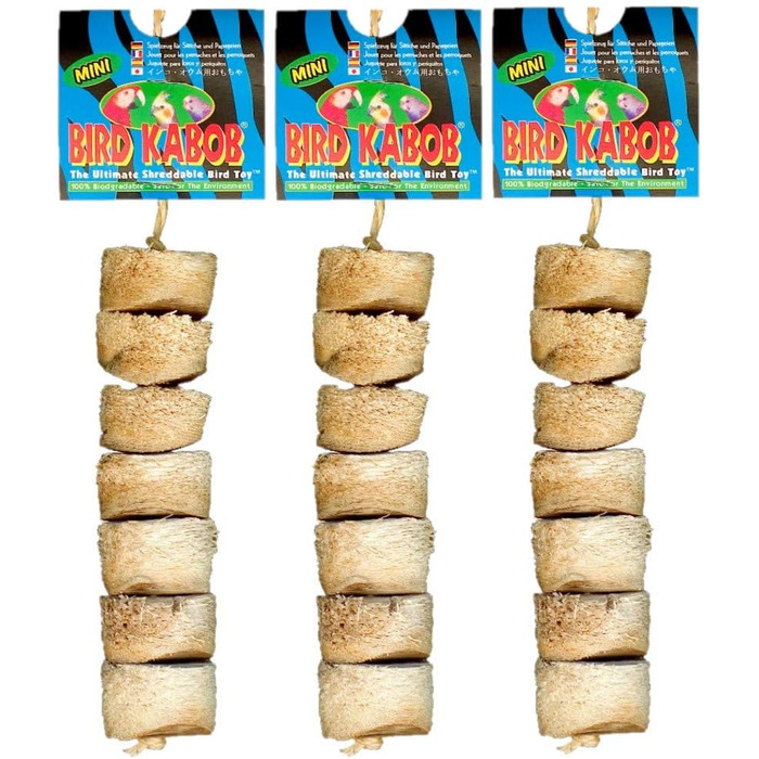 Іграшка для папуг Bird Kabob Mini, набір 3 шт., для гризіння, натуральна деревина