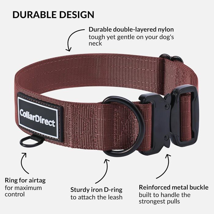 Міцний нашийник для собак великих та середніх порід – регульований, двошаровий нейлон, металева застібка, стійкий до розривів, ідеальний для активних собак (розмір L (38-58 см))