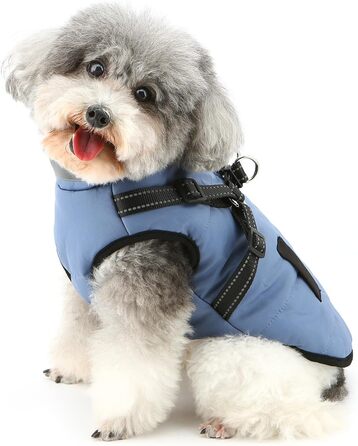 Тепла куртка для собак Yorkie та Chihuahua з підкладкою з флісу та інтегрованим повідком, вітронепроникна, (S, блакитна)