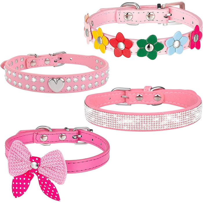 Нашийник для собак та котів Suiecuor, 4 шт., з блискітками, рожевий, S