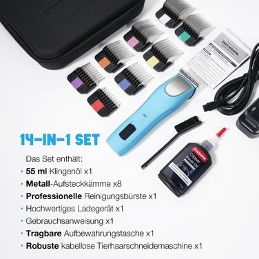 Професійна машинка для стрижки собак FuzzyFix: 2 швидкості, ергономічний дизайн, для собак та котів, стрижка густого, довгого та кучерявого хутра, блакитна