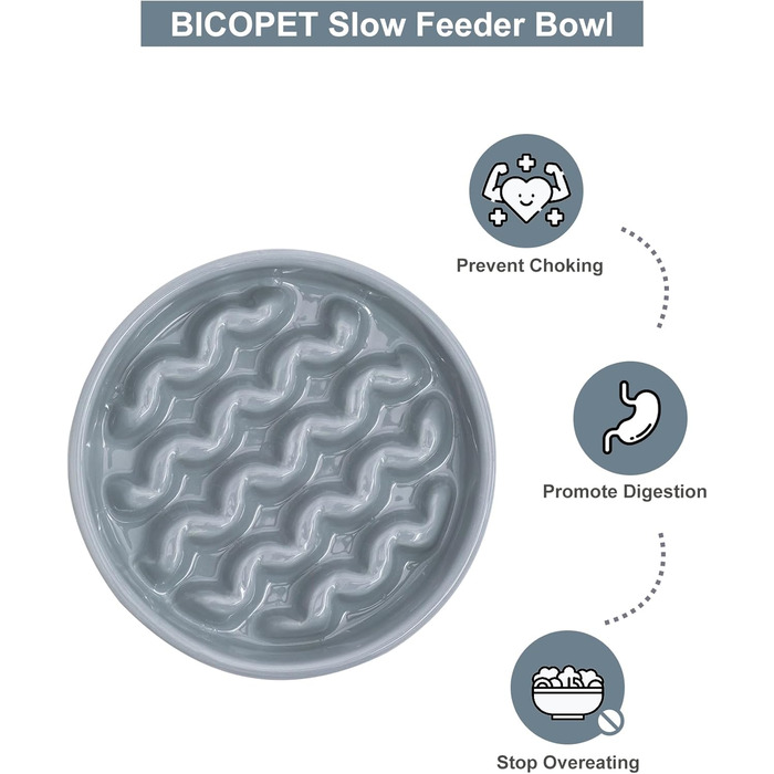 Миска для собак Slow Feeder з кераміки з нековзним силіконовим краєм - миска-лабіринт для запобігання здуття та ожиріння (Абрикос-S) (Medium, Macroni-Ice Blue)