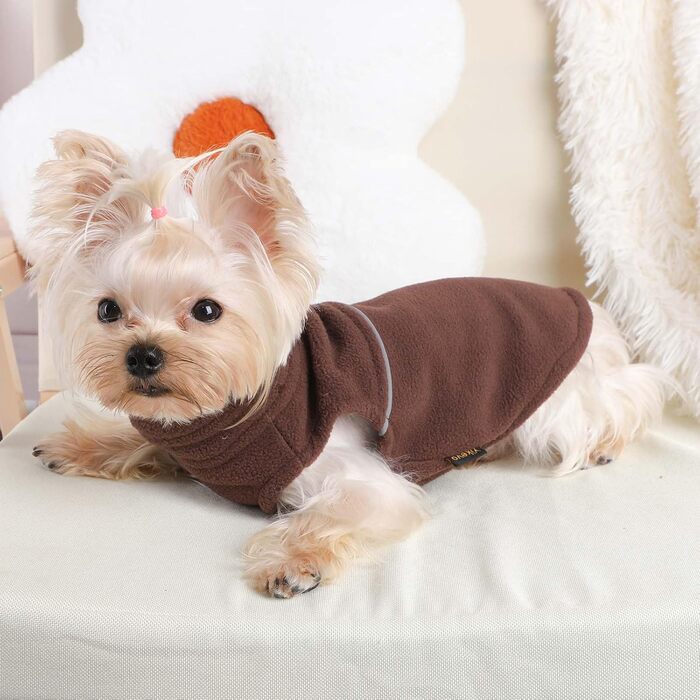 Тепла флісова жилетка для собак, пудель, дівчатка чи хлопчики, теплий пуловер, фліс, жилетка для цуценят, м'яка, еластична, тепла жилетка, одяг для домашніх тварин (Колір: Коричневий, Розмір: XXS) XX-Small Коричневий