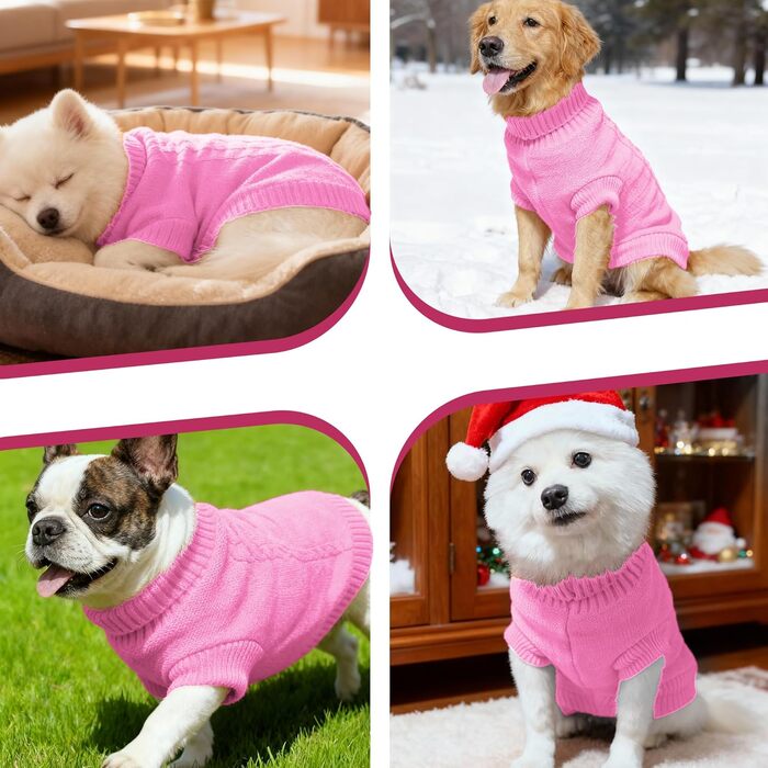 Вовняний пуловер для собак з коміром-горловиною, теплий та м'який, зимовий одяг для собак та котів, червоний, розмір M (14', рожевий)