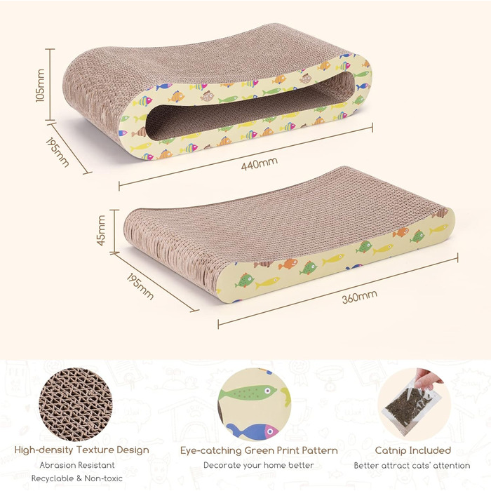 Кігтеточка для котів Nobleza Katze Kratzbrett 2 в 1 з котячою м'ятою, екологічна картонна поверхня, двостороння, 1 шт.