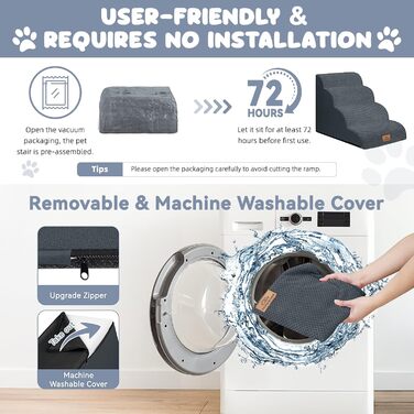 Сходинки для собак 4-х ступінчасті для ліжка, 50,8 см, вигнута сходинка для літніх/поранених собак, котів, для ліжка, стільця або дивану, преміум-піна, антиковзаюча рамка для собак