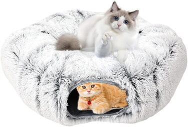 Туннель для котів, іграшка-печера з місцем для сну, XXL, м'який плюш, велике котяче ліжко для дому з м'ячиком, багатофункціональний тунель для котів, ігрова кругла лежанка