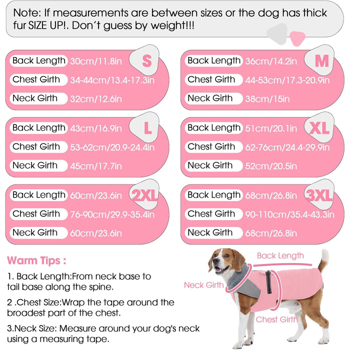 Зимовий теплий куртка для собак Nanaki з флісовою підкладкою, водонепроникний, світловідбиваючий, з отвором для повідка, пухнастий комір, середній розмір, для прогулянок на вулиці, полювання, простий у використанні (Large, Pink)