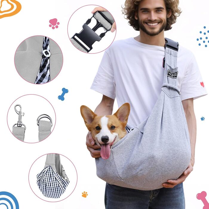 Сумка-переноска для собак Sertay, регульована, реверсивна, сірого кольору, для щоденних прогулянок та покупок
