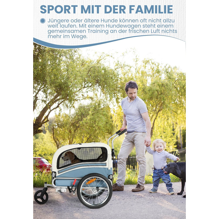 Причеп для собак SEPNINE® 2-в-1 для велосипеда та джоггінгу, блакитний (до 30 кг)