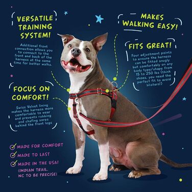 Шлея для собак Wiggles Wags Whiskers проти тягнення, середній розмір, чорна