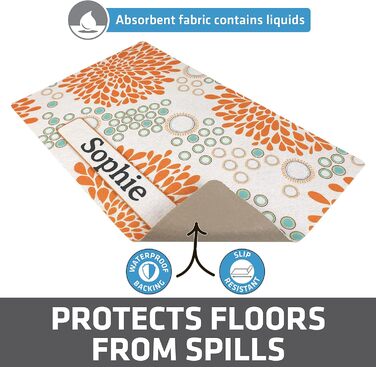 Drymate килимок для годівлі домашніх тварин - персоналізований килимок під миску для собак та котів (з перероблених волокон, можна прати в машині), розмір Small - 12' x 20', Paw Dots - Black Small (12' x 20') Paw Dots – Schwarz (Small (12' x 20'), помаран