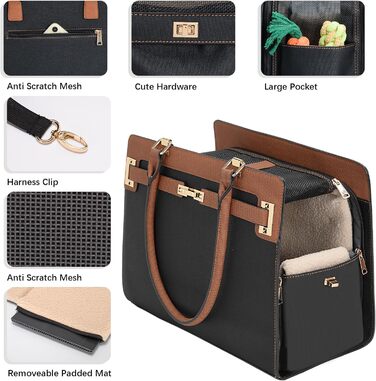 Сумка-переноска для собак та котів 2-в-1 (чорний/коричневий) - стильна та складна переноска для маленьких тварин