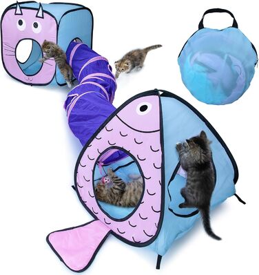 Туннель для котів, іграшка-труба, складаний тунель для кошенят, цуценят, кроликів. 3 шт. блакитний