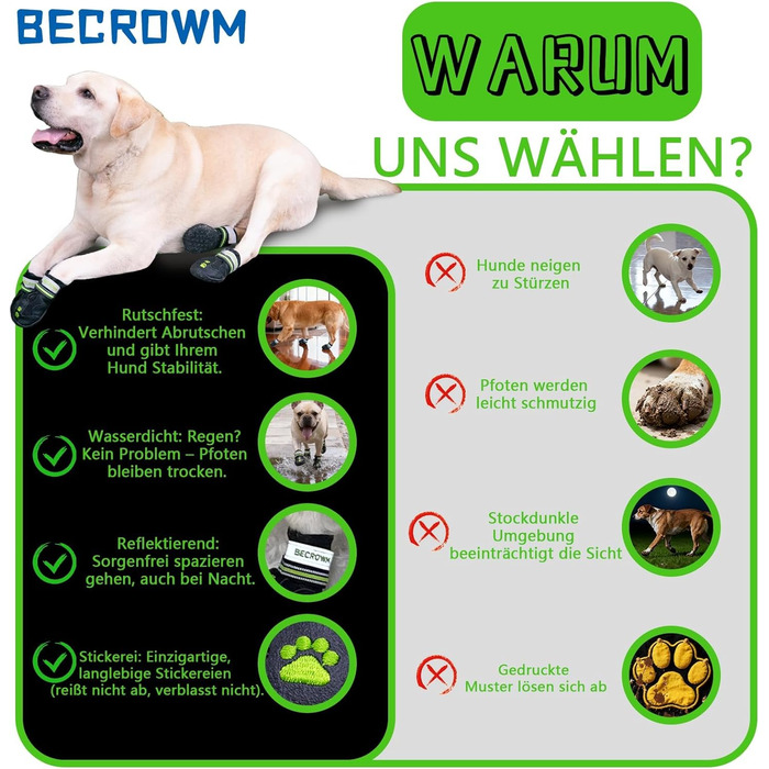 Водонепроникні антиковзні собачі чоботи з відбивачами, для дощу/снігу/бруду та прогулянок на природі, підходять для собак від маленьких до великих (Чорний, #1 (ширина 4,7 см) для 6,8–10 кг)