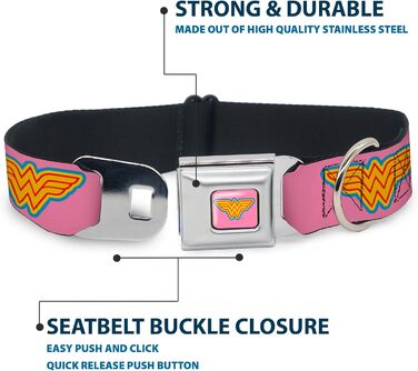 Нашийник для собак Buckle-Down Wonder Woman, рожевий, 22,9–38,1 см