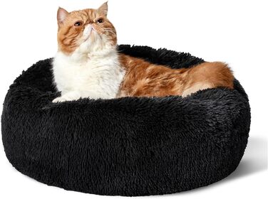 Ліжко для котів BEDSURE, м'яке кругле, Ø 50 см, чорне, плюшеве, пране, для котів і малих собак