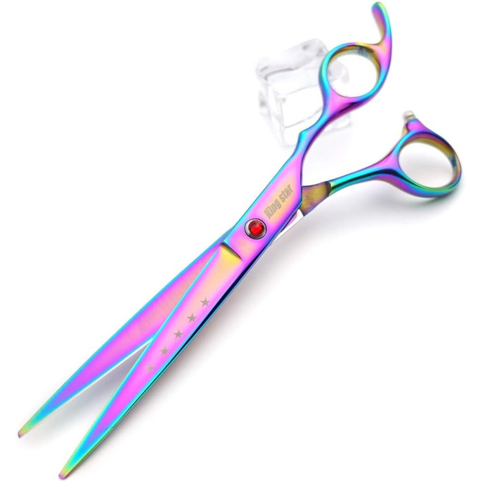 Професійний набір для стрижки тварин, 17.8 см, титан, різнокольоровий (радужний), прямий, поступово тоншаючий, вигнутий, 4-частинний набір для догляду за собаками (радужний)