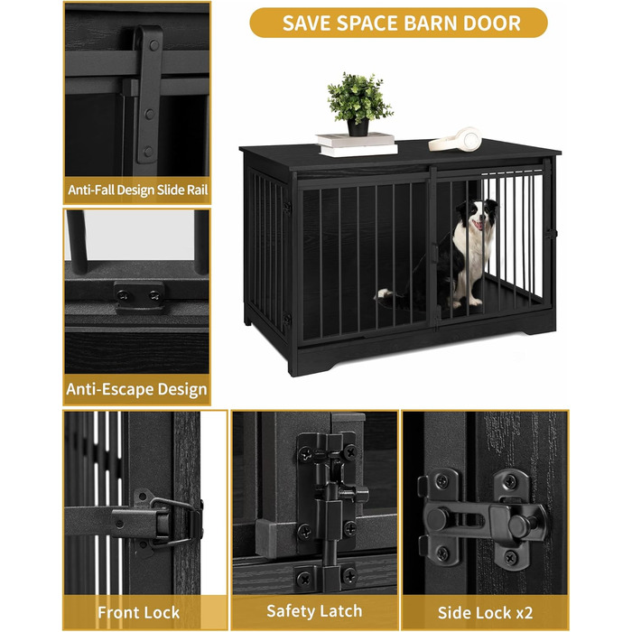 Клітка для собак Hzuaneri, 100 см, з розсувними дверима, для дому, чорна, DFC02304B