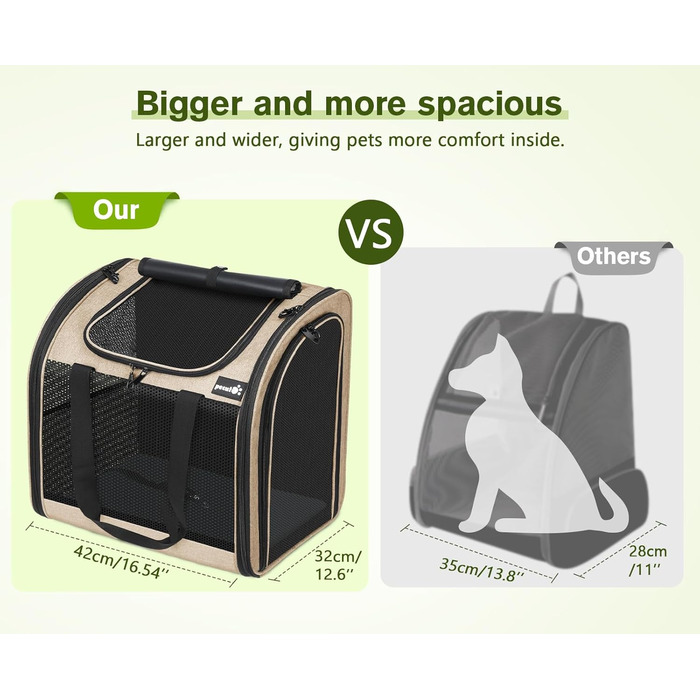 Рюкзак для собак та котів Pecute: зручний та вентильований, для подорожей та прогулянок (Хакі)