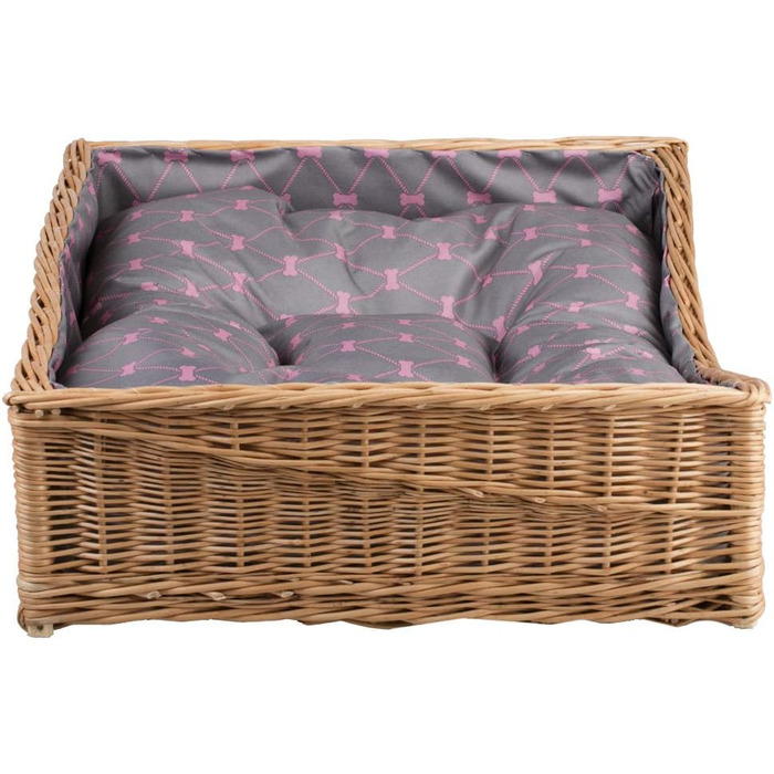 Корзина для собак та котів з ротангу, лежанка для тварин, 80x50 см, з подушкою сірого кольору