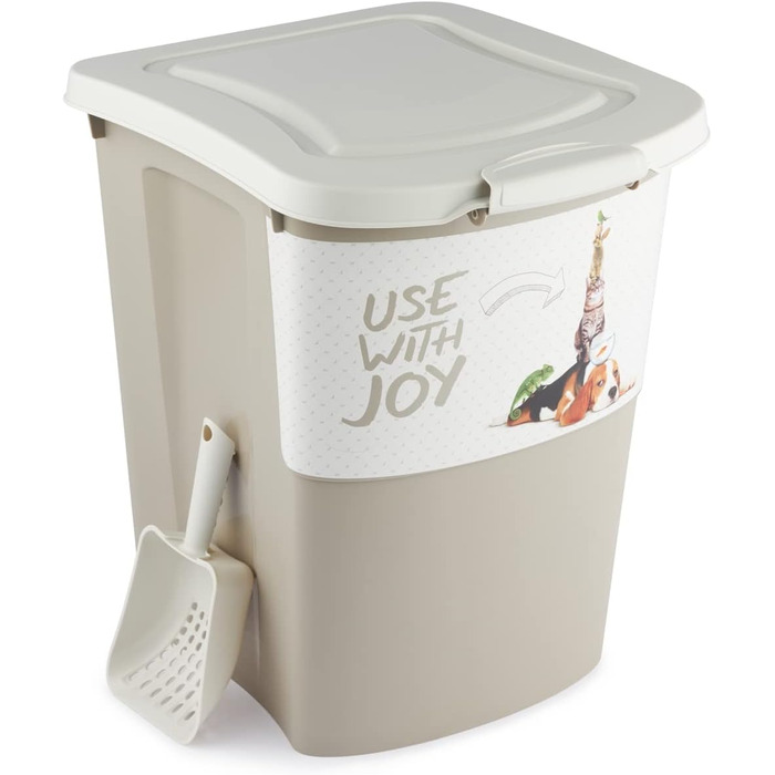 Контейнер для корму Rotho Archie 38л з кришкою, пластик PP, BPA-free, багатоколірний, бежевий