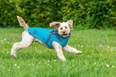 Зимова куртка CHIARA для собак, модель MAX, розмір M, матеріал: 100% поліестер, з флісовою підкладкою, зручна у надяганні, регульована довжина, можна прати в пральній машині, колір: бірюзовий