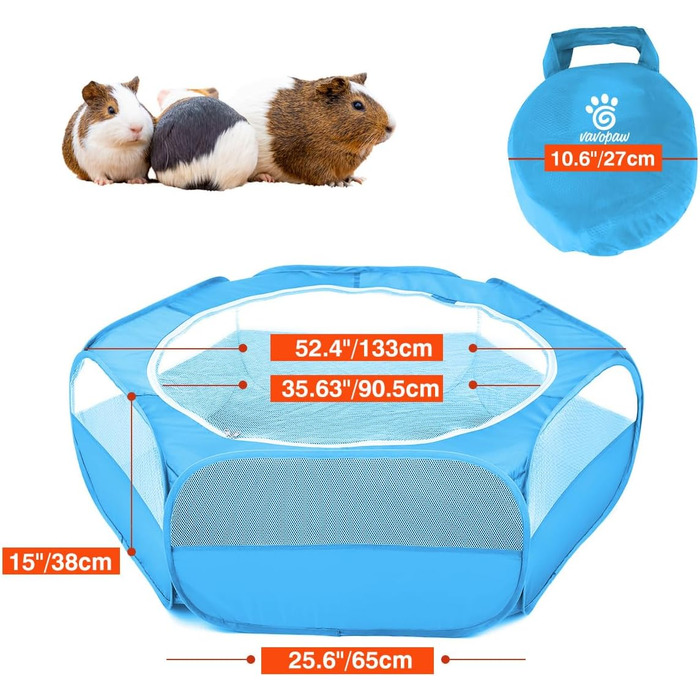 Клітка-манеж для дрібних тварин VavoPaw, 190T поліестер, дихаюча сітка, блискавка, вологостійка, для кошенят, цуценят, кроликів, хом'яків (Темно-синій)