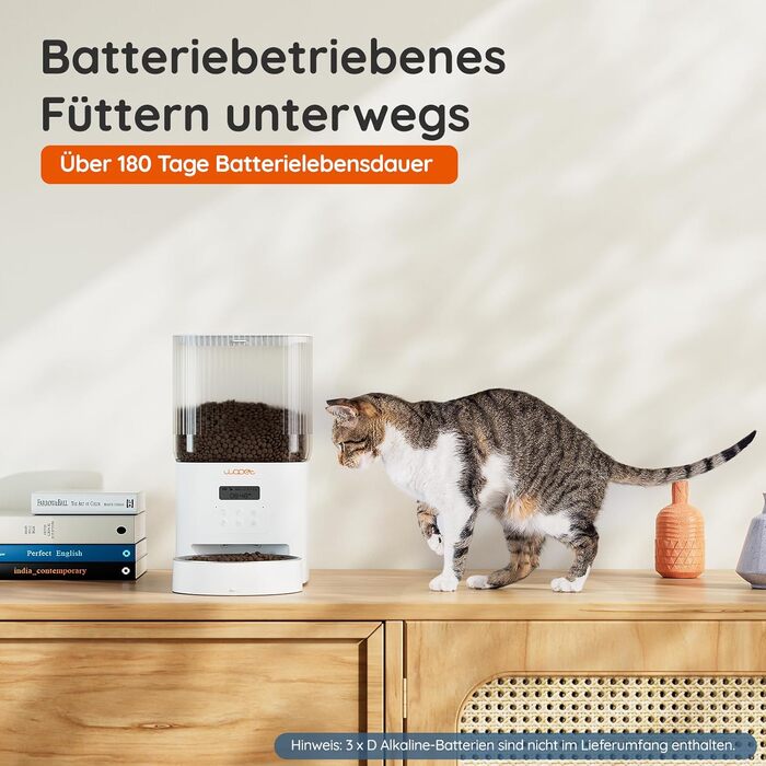 Автоматичний кормушка для котів WOPET 4L: програмування, 180 днів роботи, сталева миска, білий колір