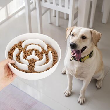 Антислизька годівниця для собак, Slow Feeder, кераміка, Ø 20.5 см, для середніх та великих собак, миюча, безпечна для їжі (біла)