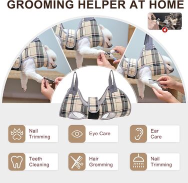 Гамак для грумінгу собак BEAUTYZOO з регульованою шлейкою та сталевим гребінцем, фіксатор для догляду за тваринами для стрижки та укладання, ідеальний підвіс для собак для безпечного та безстресового догляду XS (відстань між ніжками: 1.8-2.9 м / Мак. вага