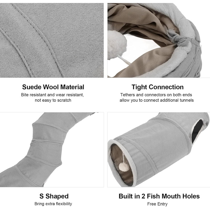 Туннель для котів Nimomo, складаний, S-подібний з іграшкою-м'ячиком, інтелектуальна іграшка для кошенят, кроликів та маленьких тварин