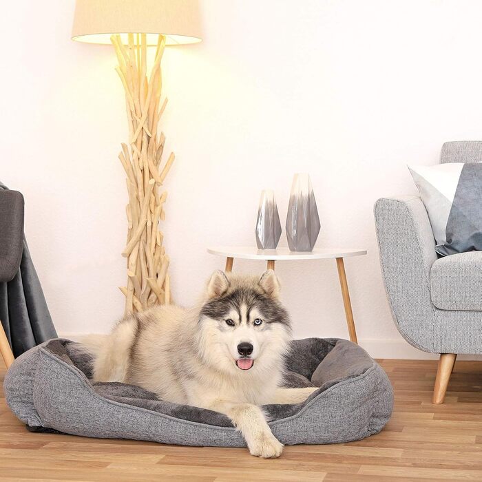 Килимок для собак Lionto знімний, сірий, 110x80 см. М'яке ліжко для домашніх тварин з комфортним входом, з антиковзким дном