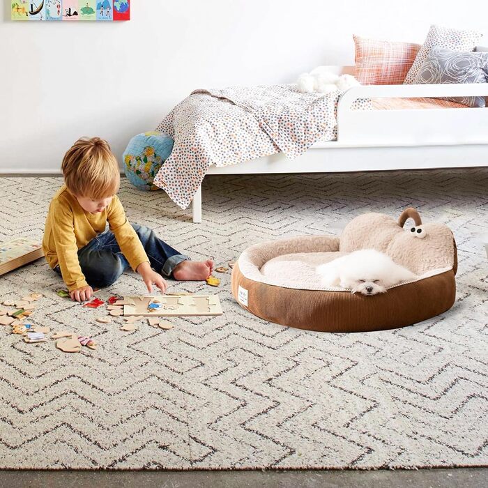 Кругле ліжко для котів Galatée Donut, м'яке ліжко для домашніх тварин, зелене, (M, коричневе)