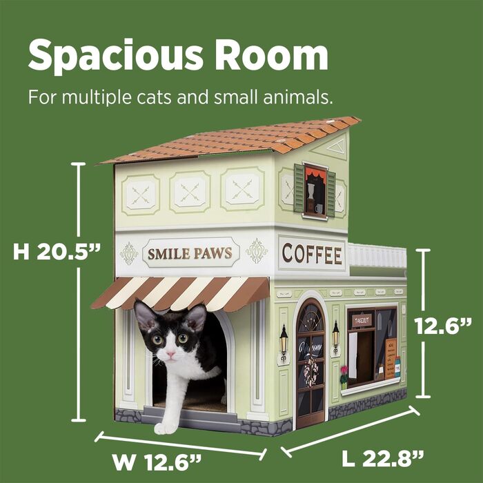 Будиночок для котів SMILE PAWS з картону, стійкий, з кігтеточкою, ігровий дім-кафе для домашніх котів і дрібних тварин, легкий монтаж, з аксесуарами