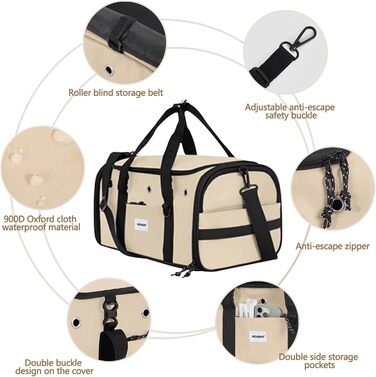 Транспортна сумка для домашніх тварин Galatée, складана переноска для кота, придатна для авіаперельотів, м'яка переноска для кота, захист приватності, миюча переноска для собак та котів для дому та подорожей (S, сірий)