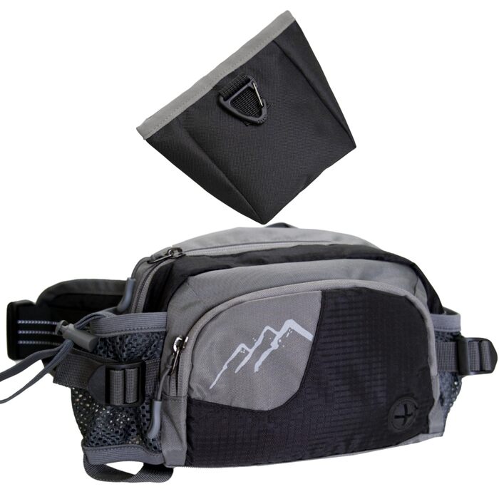 Сумка для собак на пояс з кишенею для ласощів та 2 тримачами для пляшок води, легка сумка для годування собак з дозатором для фекалій, поясна/стегнова сумка регульована, 2-в-1 для прогулянок, тренувань, походів, чорна