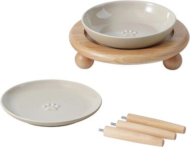 Набір керамічних мисок для котів Havnina (3 шт., білий): миски для їжі та води без дискомфорту від вусів, 14 см, широкий бортик, вінтажний лате