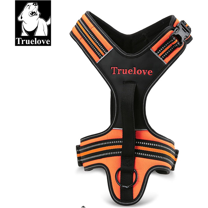 Шлея для собак Truelove TLH5551, м'яко ущільнена, з ручкою, проти ривків, з відбивачем, XL, помаранчева