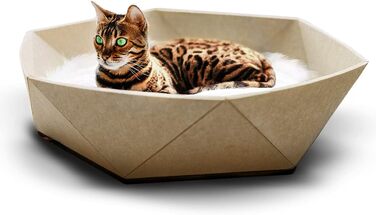 Ліжко для котів CanadianCat Zoey з фетру, 65x65x16 см, бежеве – затишне лежанка-гніздо, дизайнерське фетрове ліжко-корзина для котів