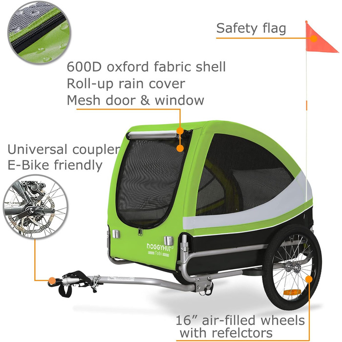 DOGGYHUT® Tobi - великий велопричіп для собак, 35 кг, зелений