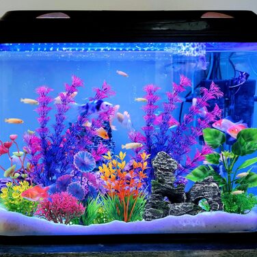 Аксесуари для акваріума QUOZUO, 9 шт: штучні рослини та декоративні камені-печери