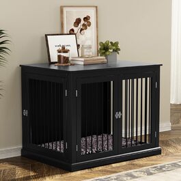 Клітка для собак HOLTICO, чорна, велика (L) з м'яким лежанком, для дому, з відкидним верхом, стильна, міцна