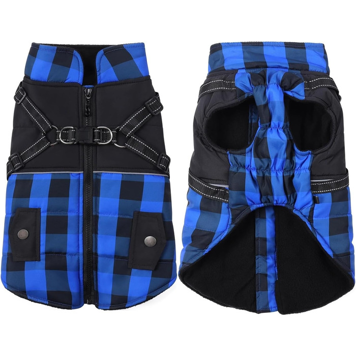 Зимова куртка для собак з повдцем, тепла спинка на блискавці, для малих, середніх та великих собак, вітронепроникна, світловідбиваюча (98-R,XXL)