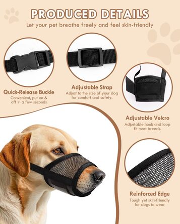 Майка-намордник для собак, м'який Air-Mesh, для малих, середніх та великих собак, проти гавкіту, кусання, дихаючий, можна пити, регульована стрічка, підходить для німецької вівчарки, Хаскі