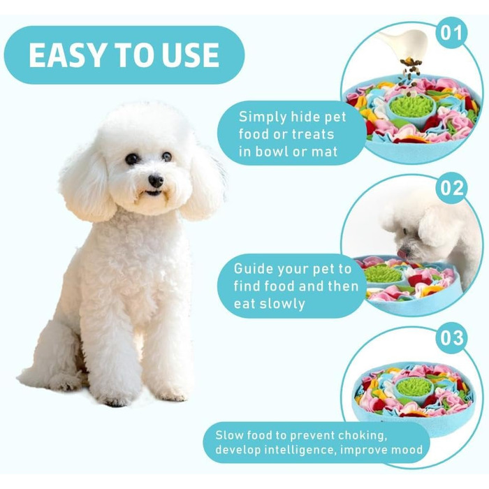 RGBRGB Преміум килимок для повільного годування собак – інтерактивна годівля, стимуляція розуму та зменшення тривоги (Блакитний, 38,1 x 5,1 см)