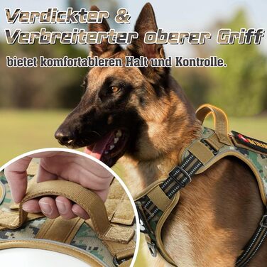Нашийник для собак Rabbitgoo середнього розміру, анти-тяговильний, регульований з ручкою, міцний, з металевими пряжками, для піших прогулянок (M, L), камуфляжний, коричневий