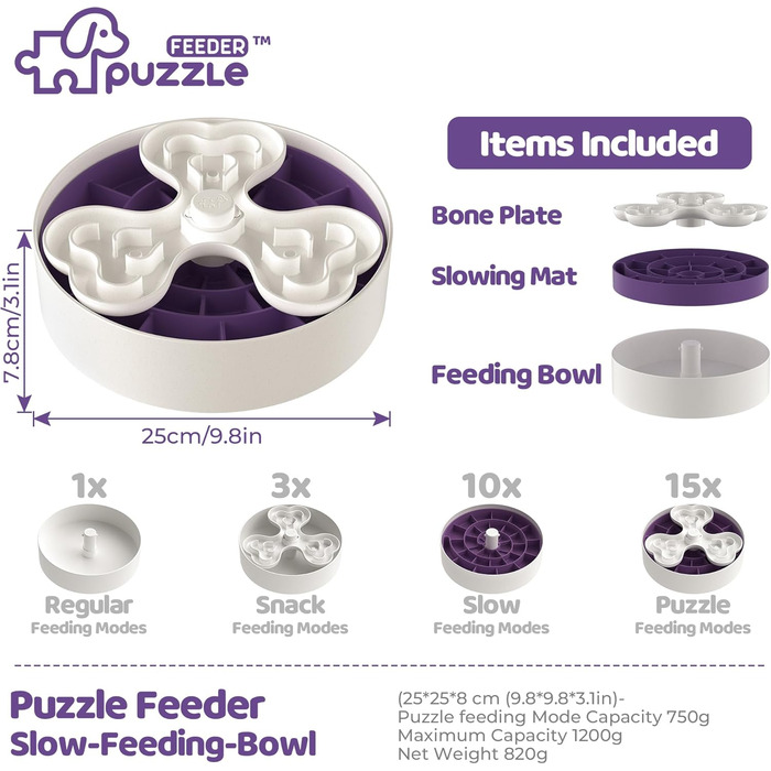 Антишлінговий набір для собак - миска для сухого, вологого та сирого корму | Головоломка для корму для собак для веселих та здорових прийомів їжі | Антишлінговий набір для собак з чотирма лапами, фіолетовий