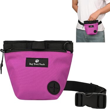 Сумка для ласощів для собак з магнітною застібкою, регульованим поясом, для тренувань, прогулянок на свіжому повітрі (рожева, з принтом тварин)